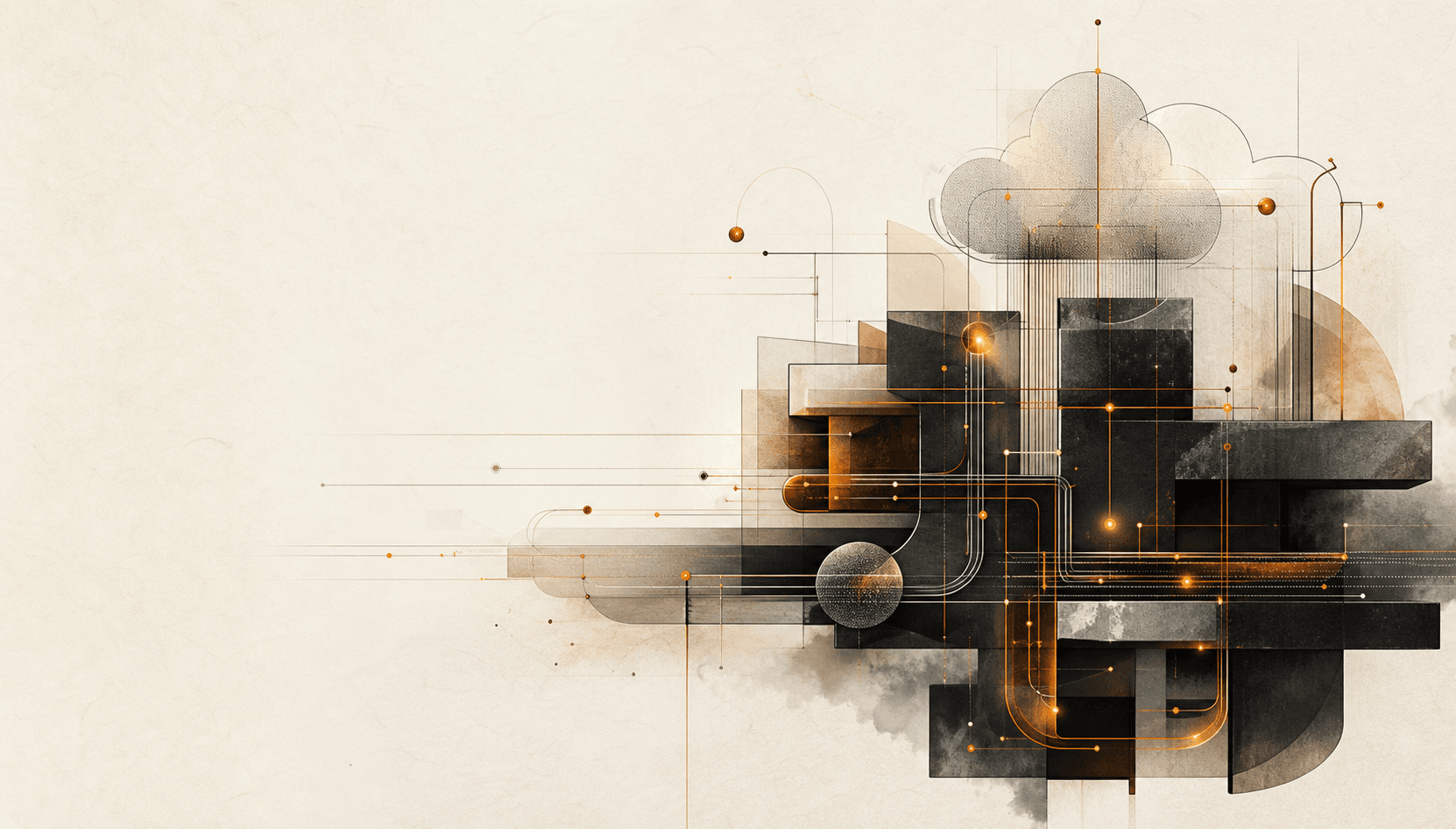 Abstract network of software, cloud, data, and AI systems